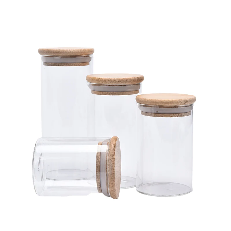 Description Picture 5 of itemRound Glass Storage Jars With Bamboo Lid For Coffee Beans Grains Noodles Food Storage Containers Kitchen Organizers Storage