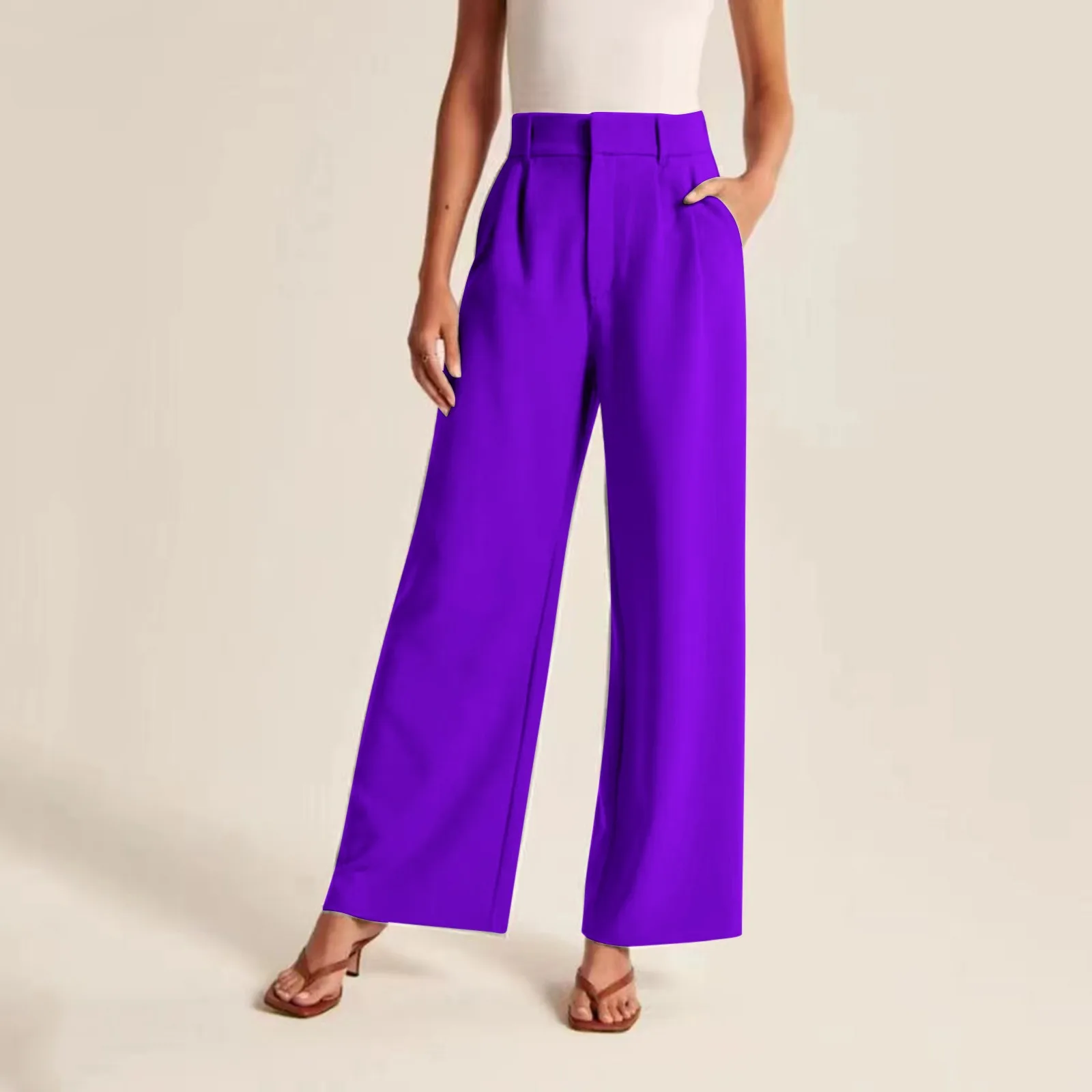 New Loose Women Wide Leg Pants Real Fashion Office Elegant Ladies Suits Pants  Work Busines Casual  High Waisted Straight Pants