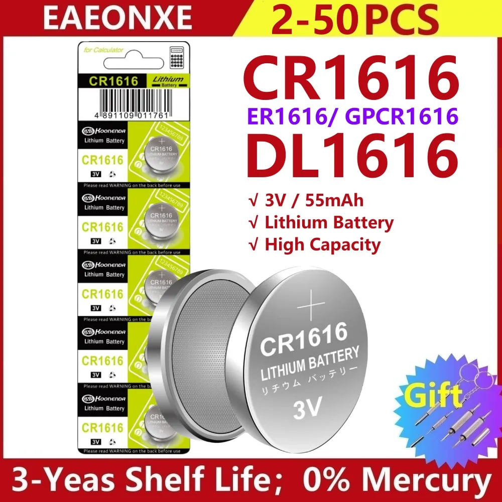 

3V Coin Cell Battery CR1616 Long-Lasting & High Capacity Lithium Battery for Watch,Key Fob,Car Remote,Glucose Monitor with gift