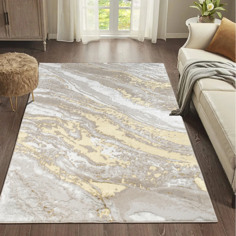 Adina Luxury Beige Gold Abstract Area Rug