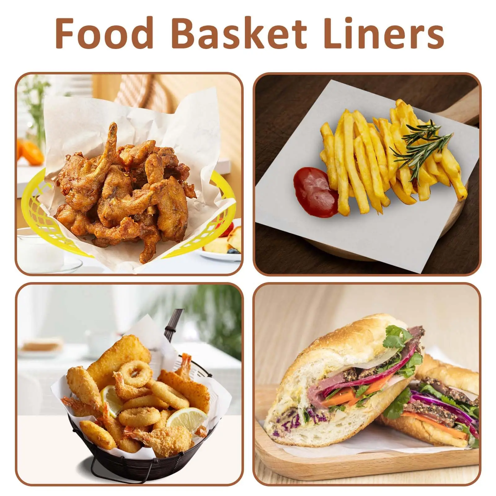 100PCS Deli Paper Sheets 12&times;12" Unbleached White Wax Paper Sheets for Food Basket Liners Precut Parchment Baking