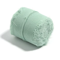 Luxurious 5 - Meter Roll of Chiffon Silk Ribbon with Frayed Edges for Elegant Gift Wrapping and Event Decor (Green)