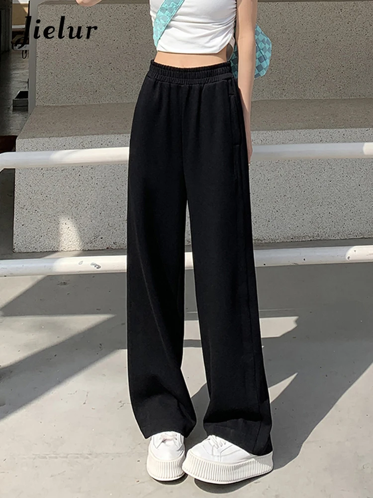 Jielur Pure Color Sport Loose Female Wide Leg Pants Winter Casual American Style Slim Chic Fashion Ins Women's Pants Streetwear