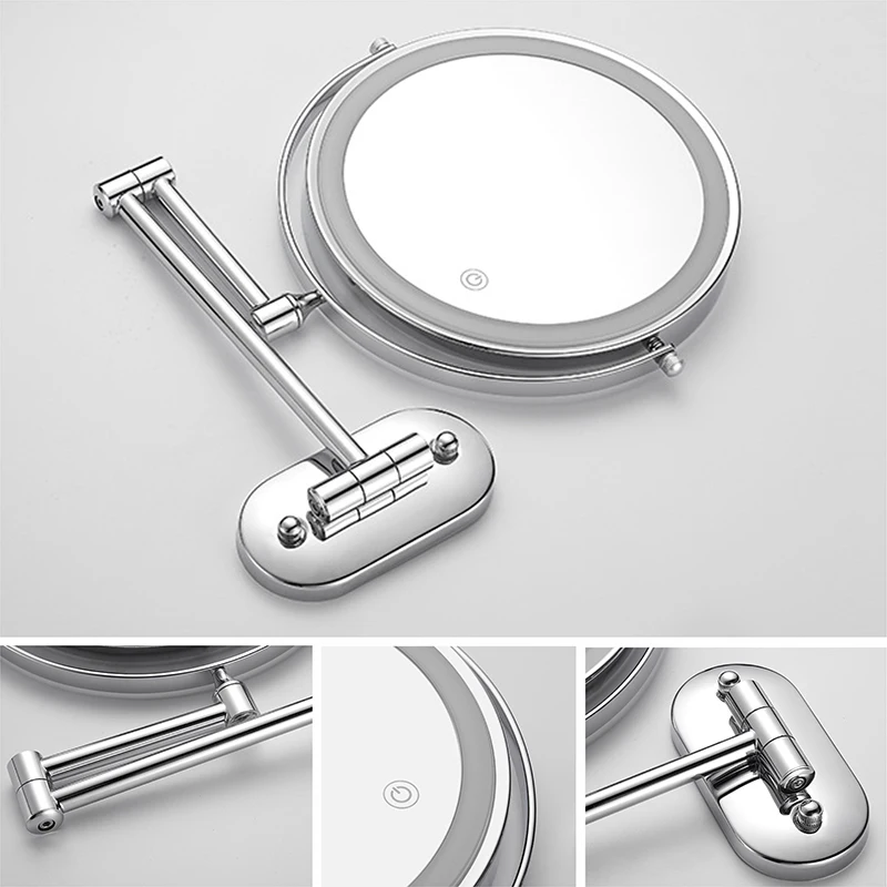 8 inch Wall Mounted Makeup Mirror Chrome 3X-10X Magnifying 3 color LED light Double Side Bathroom Smart Shaving Cosmetic Mirrors 5