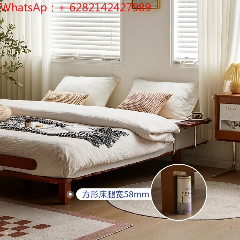 

bed Nordic all-solid wood tatami Small apartment less suspended Simple master room with backrest bag 1.8m double .