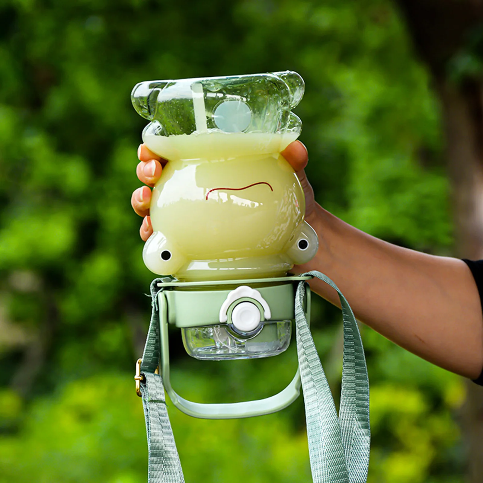 Water Bottle Cute Frog Straw Water Bottle Sport School Office Gym Lid Bottles for Girls Kids Kettle 850ml Large Capacity