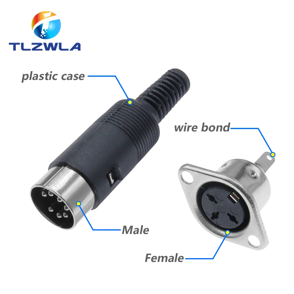Solder Connector DIN 3 4 5 6 7 8 Pin DIN Male Female Plug Plastic Handle Female Socket Hulled Panel Mount Chassis