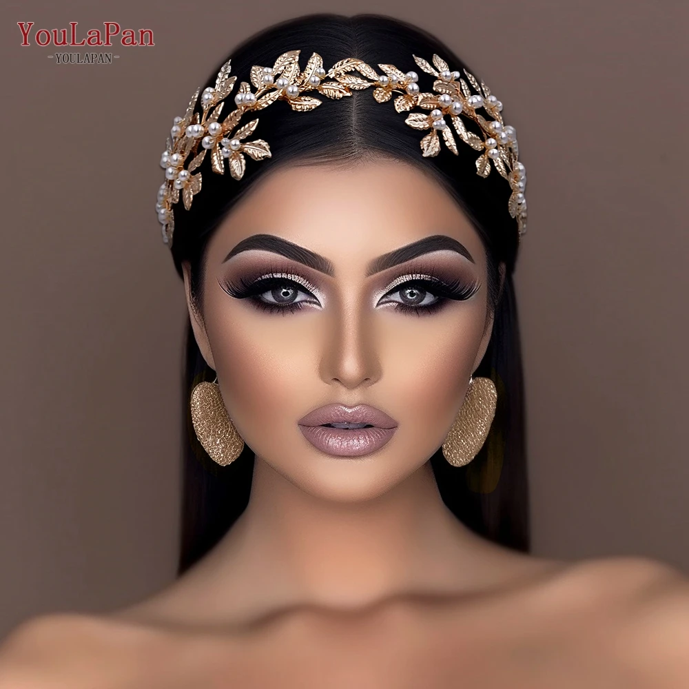 YouLaPan Hp353 Gold Leaf Crown Bridal Headwear Headpiece Pearl Wreath Wedding Tiara Headbands Women Jewely Hair Accessories hair accessories bridal hair accessories crown headband