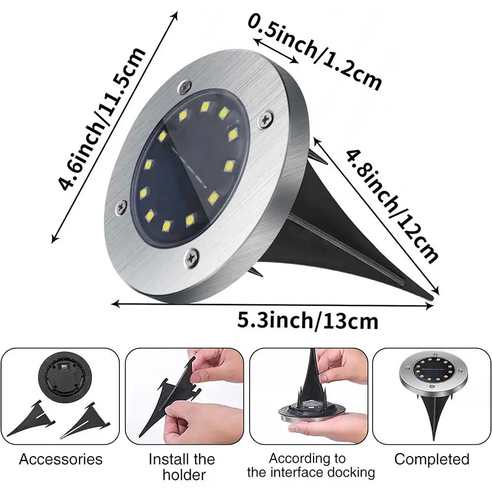 Description Picture 3 of item8/12 LED Solar Ground Lights Waterproof Outdoor Garden Landscape Underground Disk Light Spotlight Buried Lights for Pathway Lawn