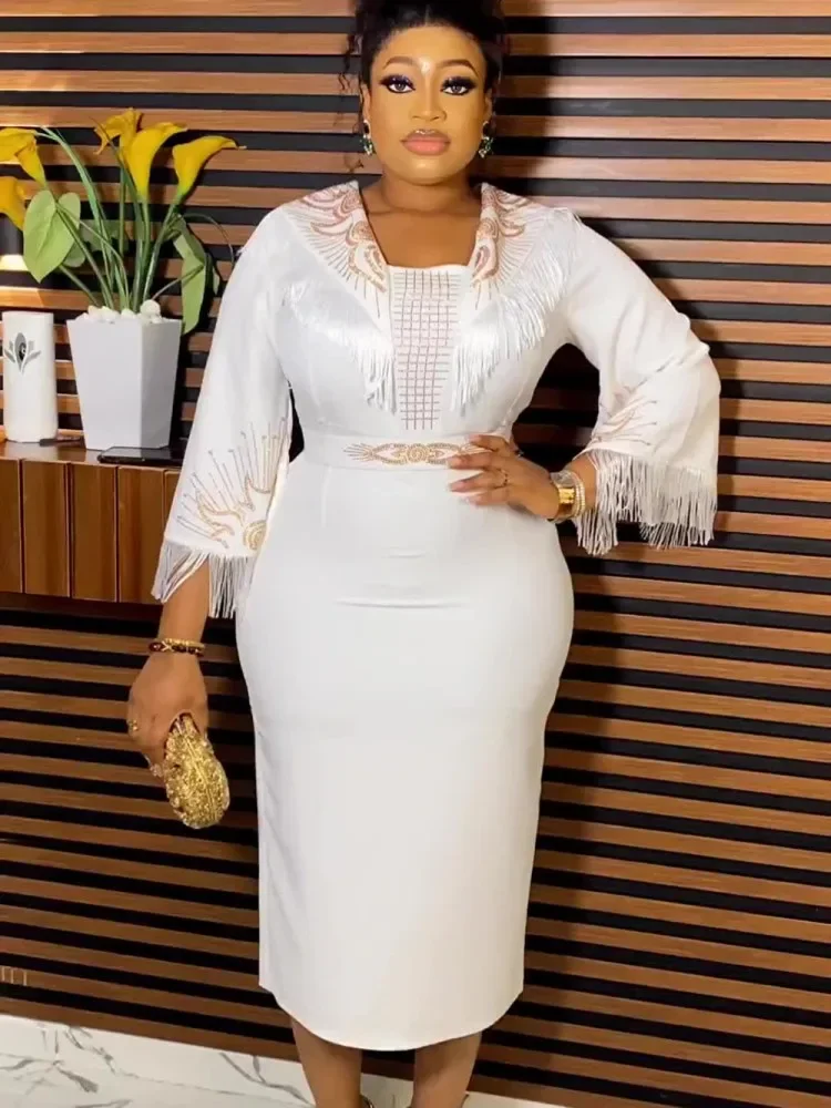 

African Dresses For Women 2023 Summer Autumn Africa Clothing Long Sleeve Dress Sexy O-Neck Slim Dress Office Lady Party