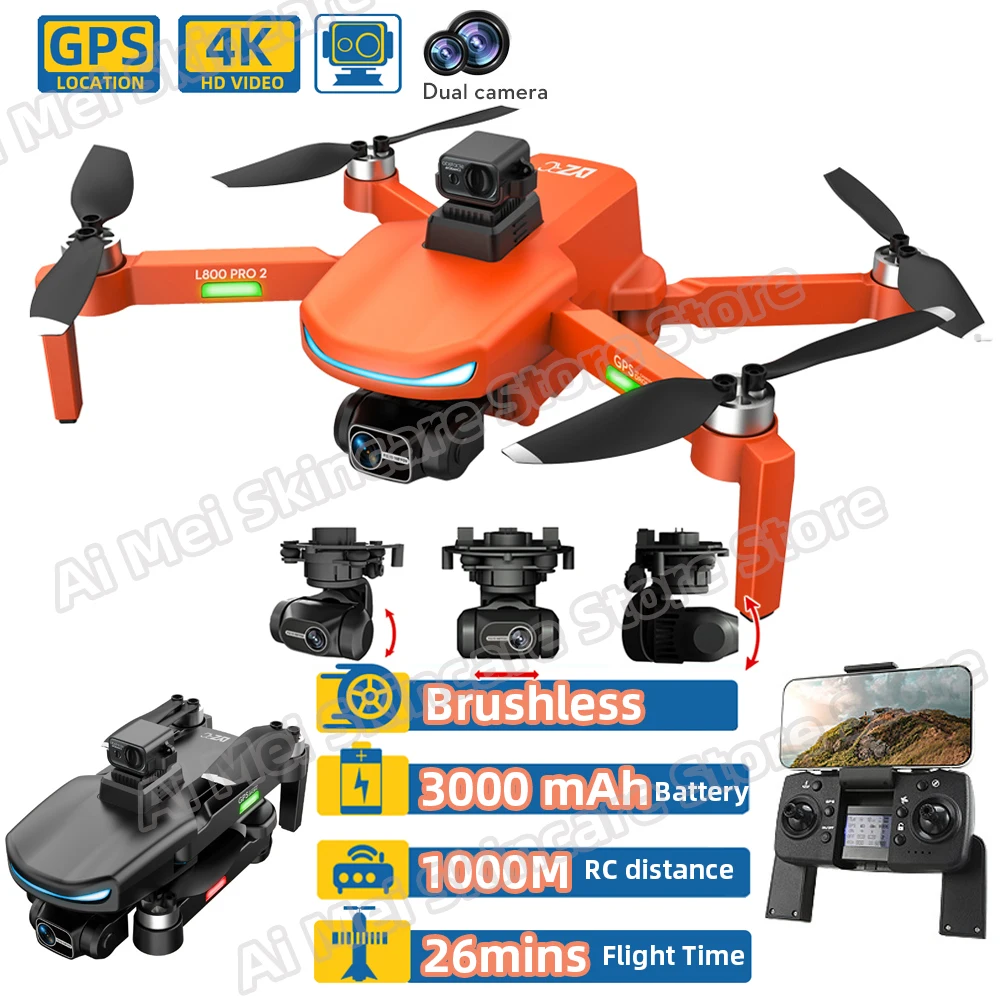 4K Camera Drone Gps 5G L800 Pro 2 Drone Fpv Professionale 3-Axis Gimbal Evitamento Ostacoli Quadcopte Rc Aereo Elicottero Giocattoli