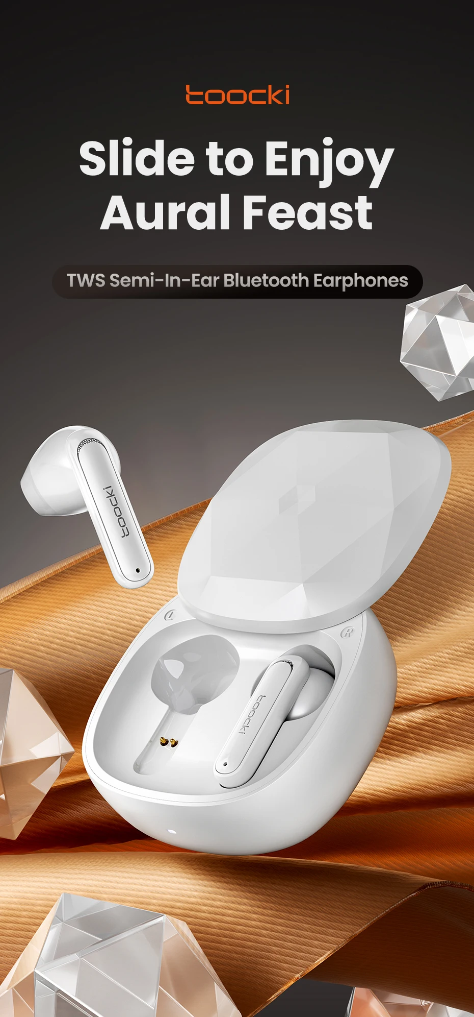 Description Picture 2 of itemToocki TWS Wirless Earphones ENC Noise Cancelling Sliding Bluetooth 5.3 Chip Semi-in-Ear Handphone 3.2g Loge Time Wearing