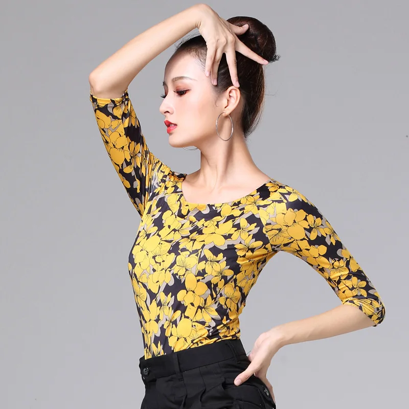 

Latin clothing women's tops summer dance practice clothes short modern dance clothes ballroom dance tops