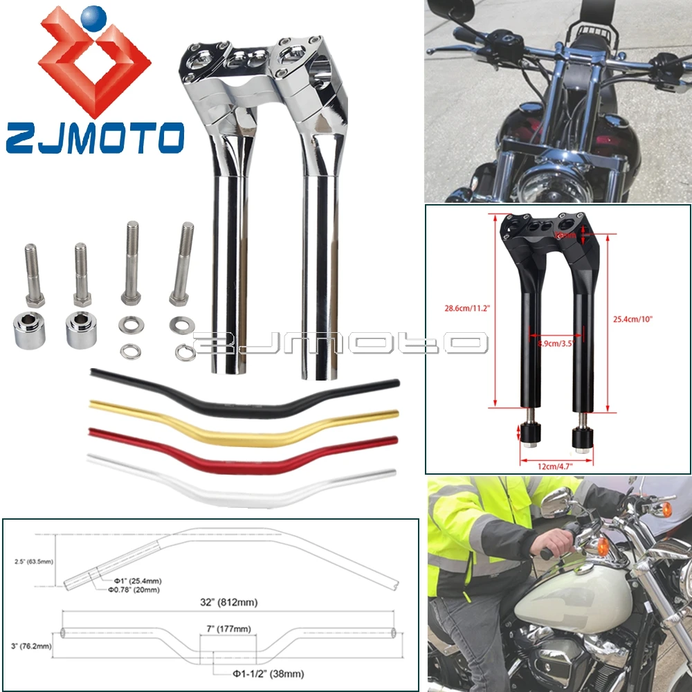 Motorcycle Cnc Aluminum T Club Style Handle Bar + 10"+1'' Handlebar Riser Clamp For Harley Dyna