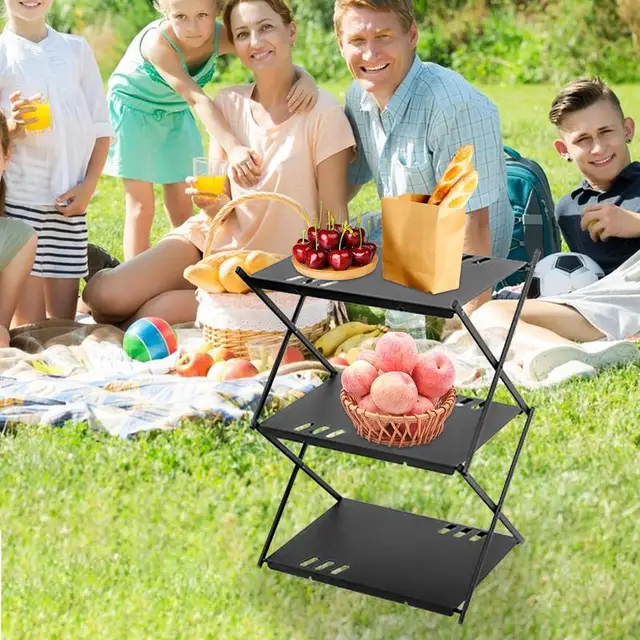 캠핑 선반 3 단 프리 스탠딩 캠핑 랙, 다기능 실내 야외 금속 보관 선반, 휴대용 정리 유닛