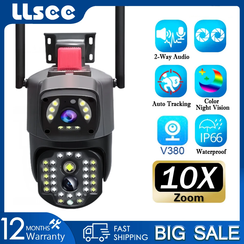 

LLSEE V380 4K 8MP dual lens, WiFi outdoor wireless waterproof, 10X zoom monitoring camera, IP security camera, 360CCTV pan tilt