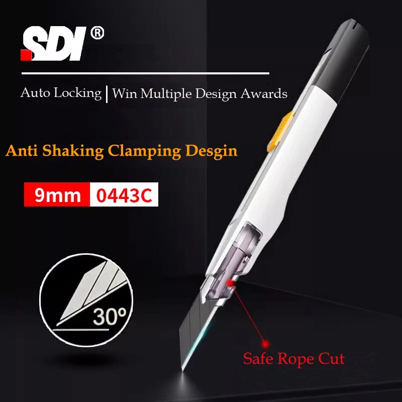 SDI 9mm 금고 커터, 창고 홈 오피스용 30도 흔들림 방지 자동 잠금 디자인 유틸리티 나이프, 곡선 절단에 적합