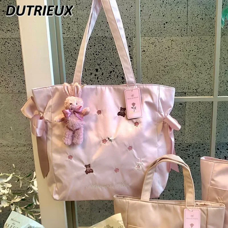 Printed Embroidered Women's Cosmetic Bags Bow Shoulder Makeup Wash Change for Ladies Fashion Sweet Cute Handbags Female