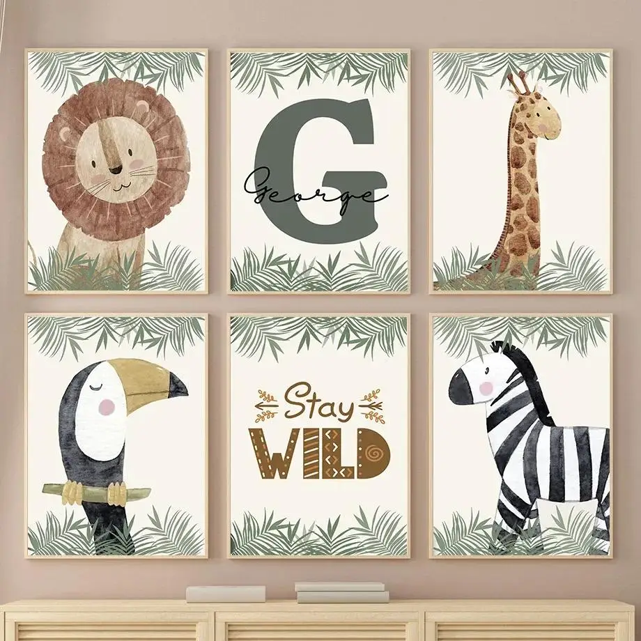 

Nordic Jungle Safari Animal Wall Art Lion Giraffe Toucan Zebra Canvas Prints for Nursery Kids Room Decor