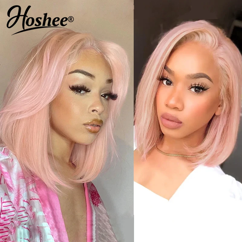 

Straight Short Glueless Bob Pixie Cut 13X4 Frontal Wigs Pink T Part HD Transparent Lace Front Human Hair Wig For Woman Virgin