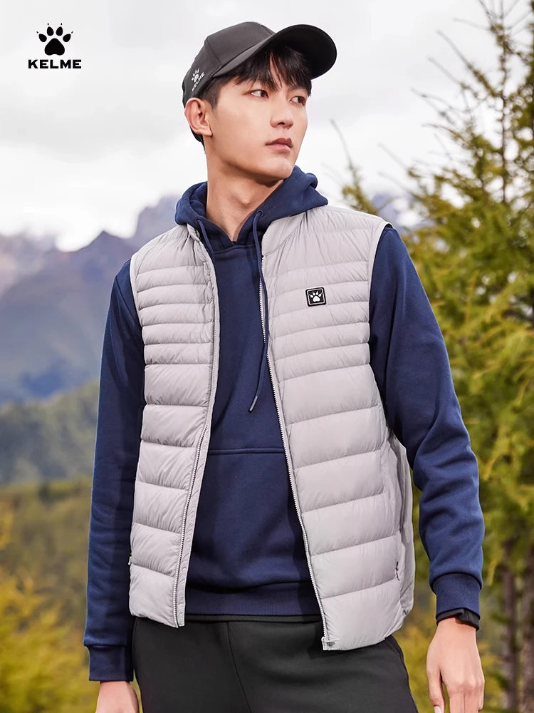 KELME 남성용 스포츠 다운 조끼, 따뜻한 축구 달리기 훈련 조끼, 조끼 재킷 상의, 겨울