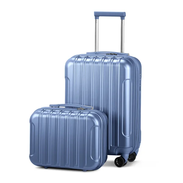  竖纹款两件套20寸可拓展带14寸手提箱 ABS&PC拉杆箱 14in 20in 静音轮 内铁外铝拉杆 时尚色系 灰蓝色（斜纹）-17