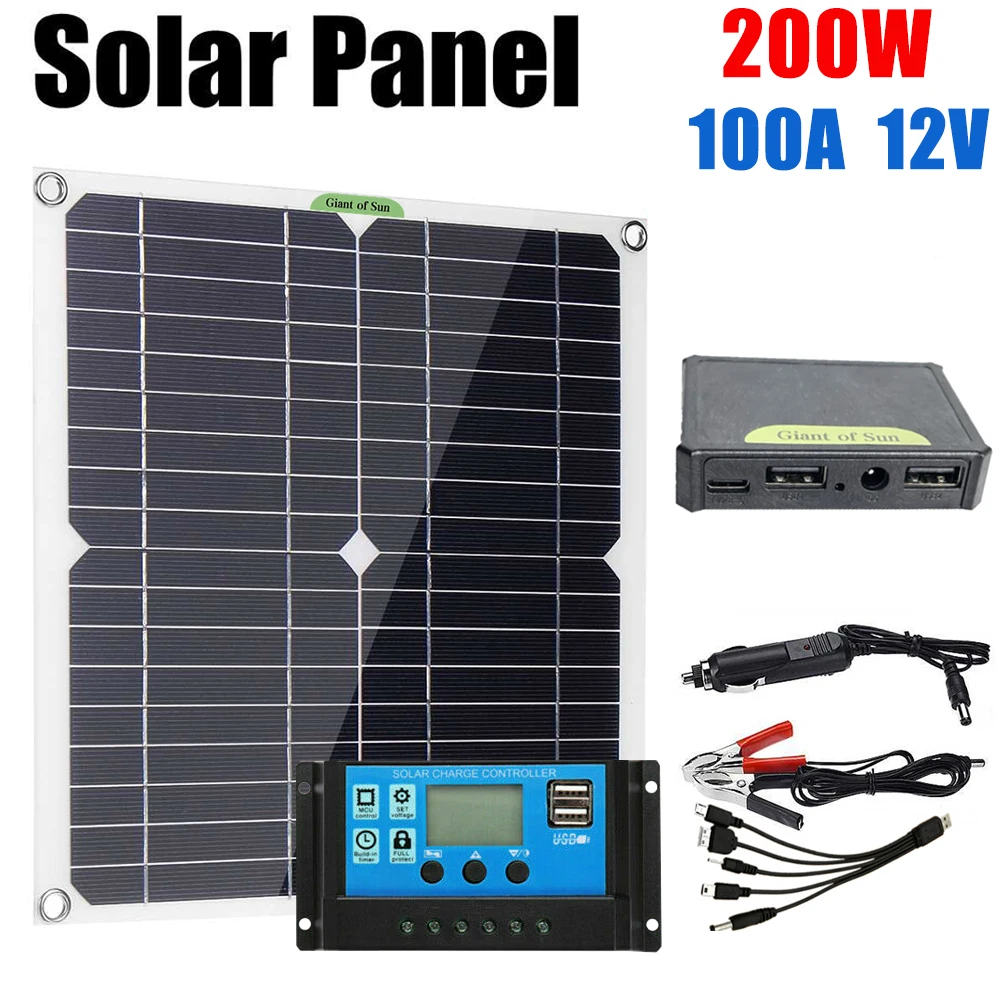 Solar System 200W 20V Solar Panel Power Bank Car Battery Solar