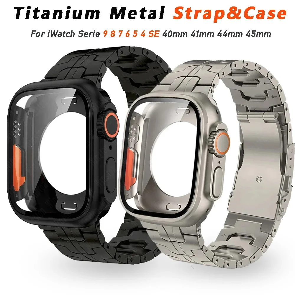 Titanium Strap+Case for Apple Watch Band 44 45mm 40 41mm