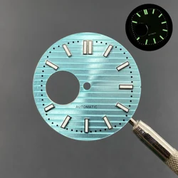 Green Luminous Nautilus Watch Dial with Hands for NH38 Movement Modification Repair Accessories (Ice blue)