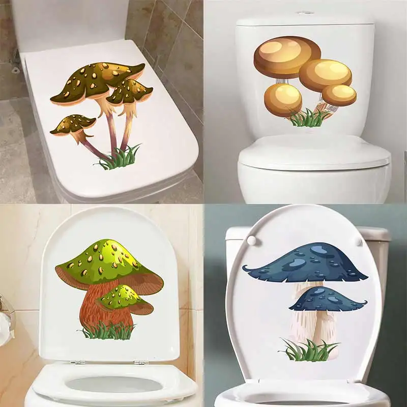Mushroom House Toilet Sticker Bagno Toilet Cover Sticker Adesivi Murali Accessori Wc Divertimento Per La Decorazione Del Bagno Di Casa S29