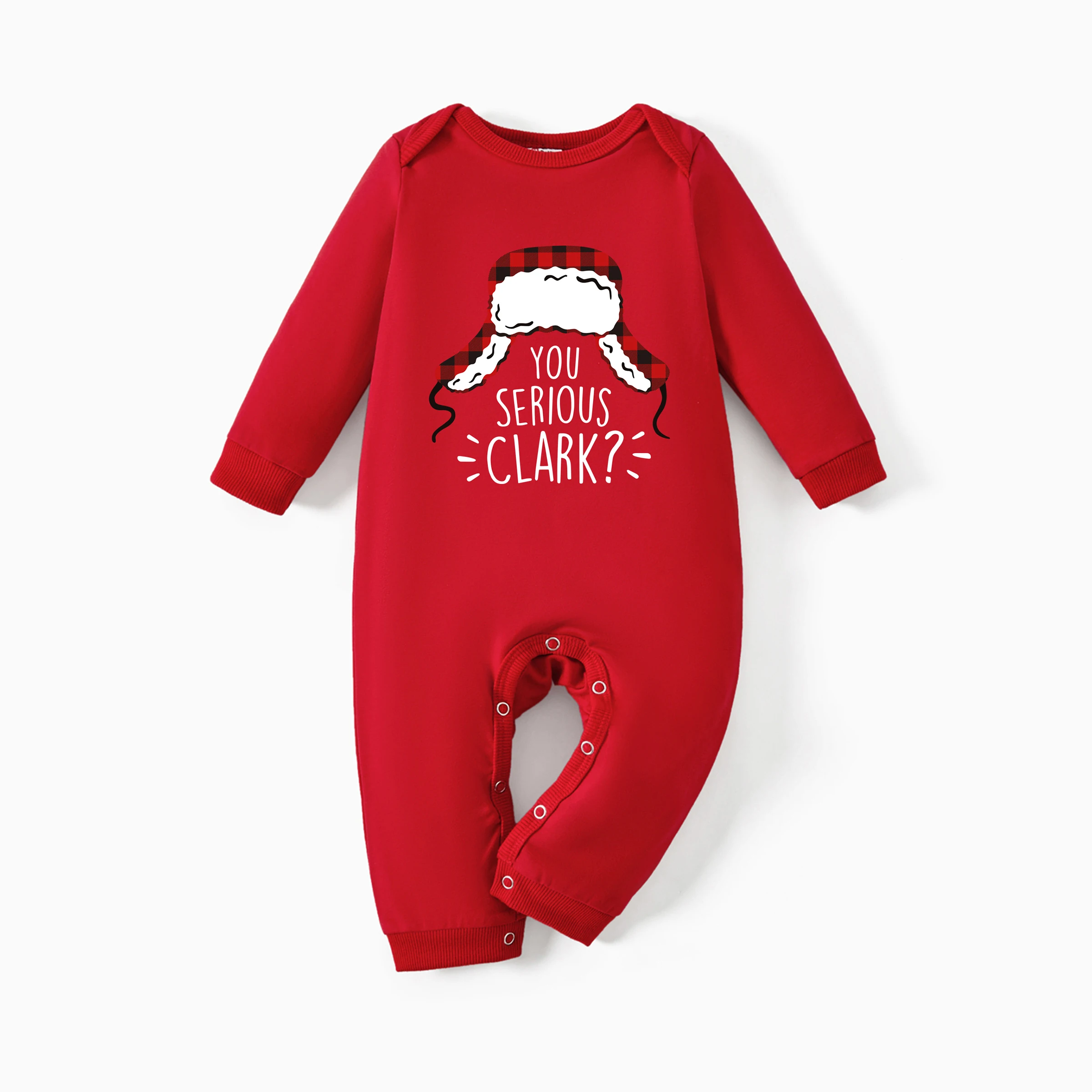 thumbnail image 4 of PatPat Camisetas navideñas de algodón a juego para toda la familia, mangas largas, color rojo You Serious Clark, 4 of 5
