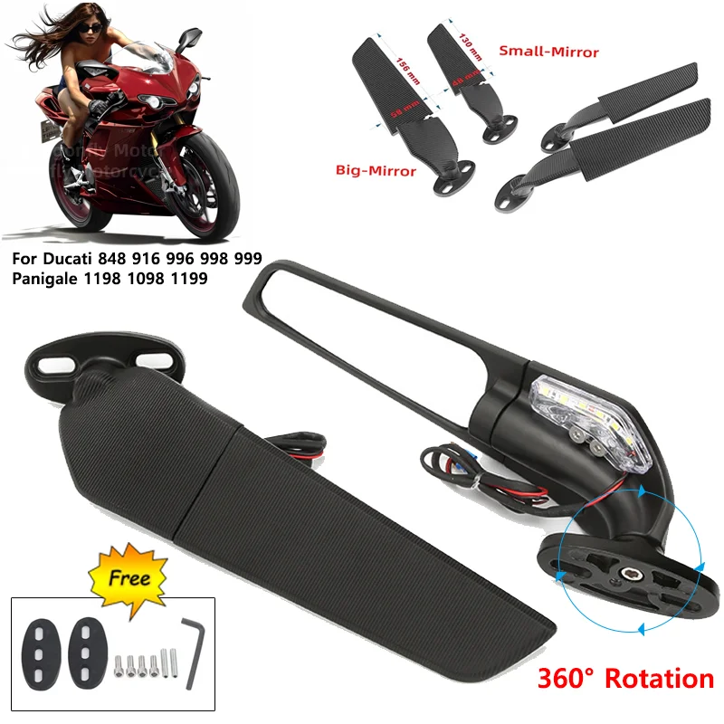 

For Ducati 848 916 996 998 999 Panigale 1198 1098 1199 Motorcycle Mirror Modified Wind Wing Adjustable Rotating Rearview Mirror