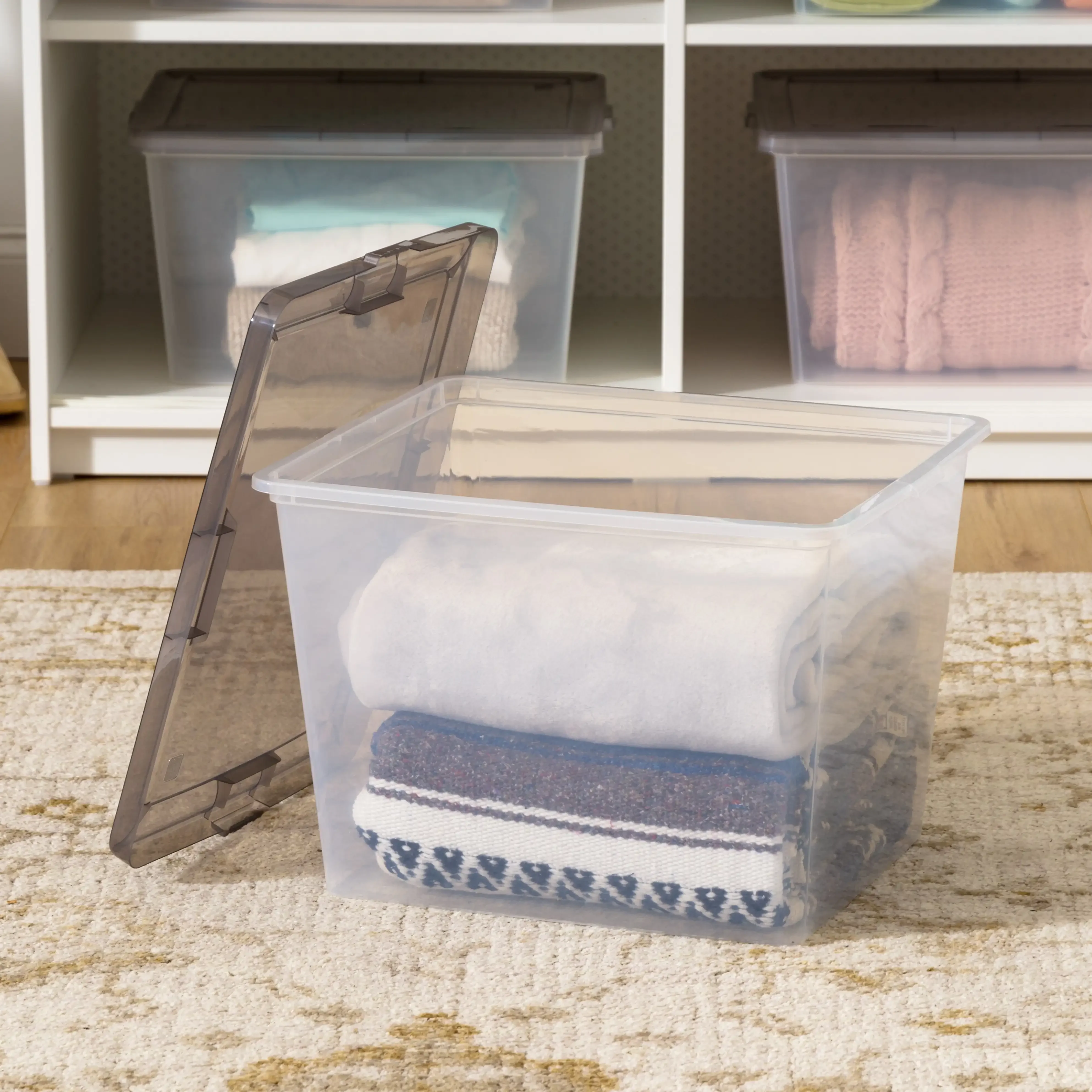 Storage Bins with Lids, Clear, Stackable Totes, Containers 6Pk 4