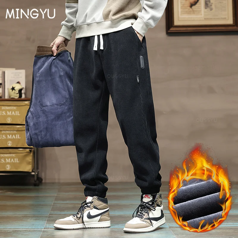 

Winter Fleece Warm Corduroy Pants Men Stretch Thick Elastic Waist Fluff Sweatpants Korean Classic Jogging Trouser Brand Clothing