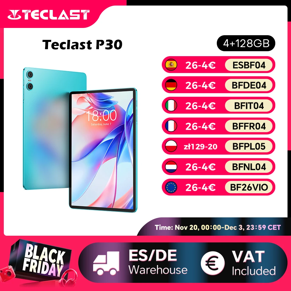 Teclast P30 Android 14 Tablet, 10.1 Inches, up to 12 Gb Ram, 128Gb