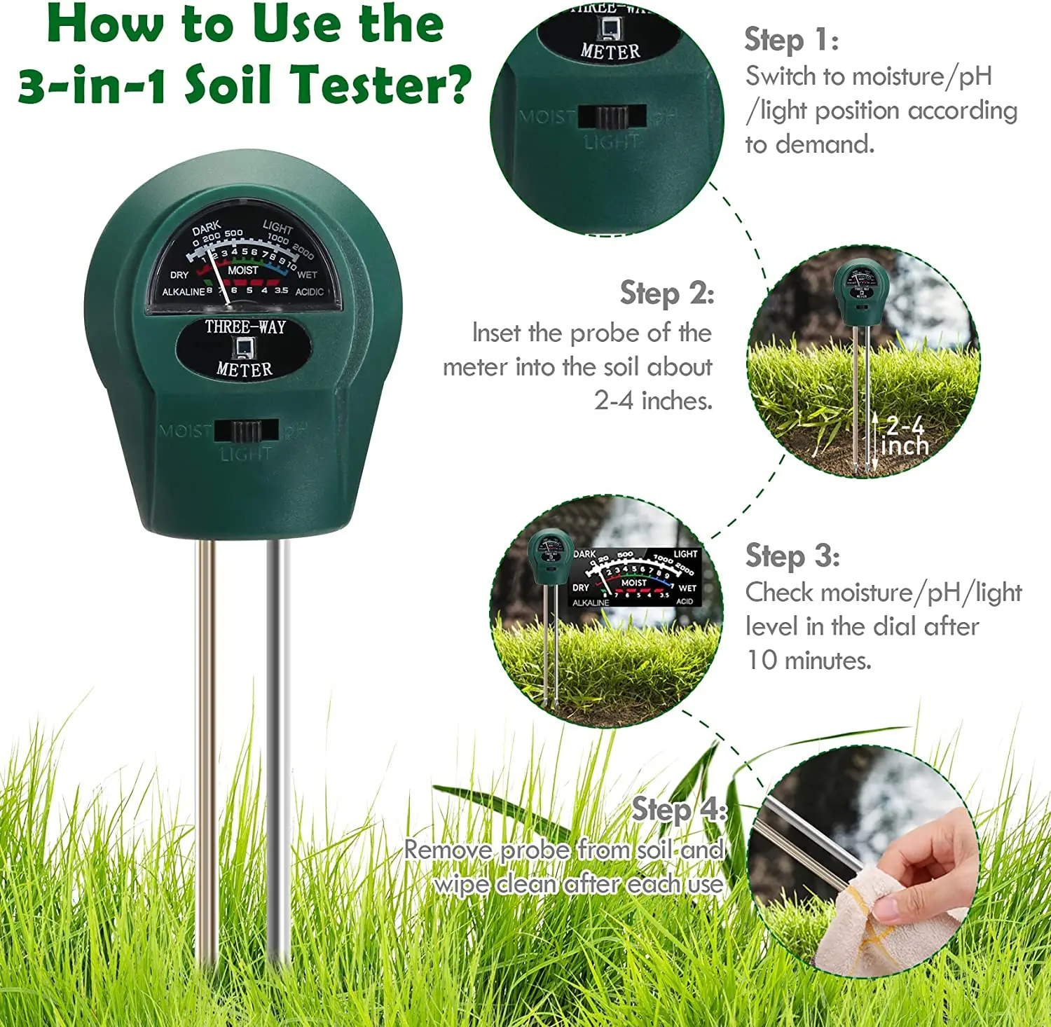 Humidimètre Pour Plantes 6 En 1 Avec Fertilité Du Sol/humidité/pH/température/ensoleillement