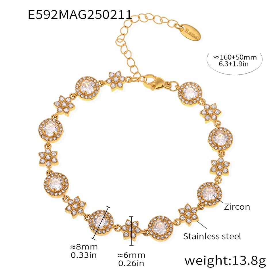 Schönes Tennis-Kettenarmband für Damen, Edelstahl, 18 Karat vergoldet, weißer Zirkon, luxuriöser Schmuck für Bankette und Hochzeiten – Detail 1