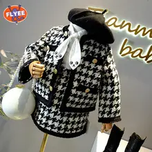 Ensemble de vêtements à carreaux pour enfants, manteau tricoté à manches longues, robe élégante et mignonne, Streetwear, tenue de soirée chaude et formelle, nouvelle collection