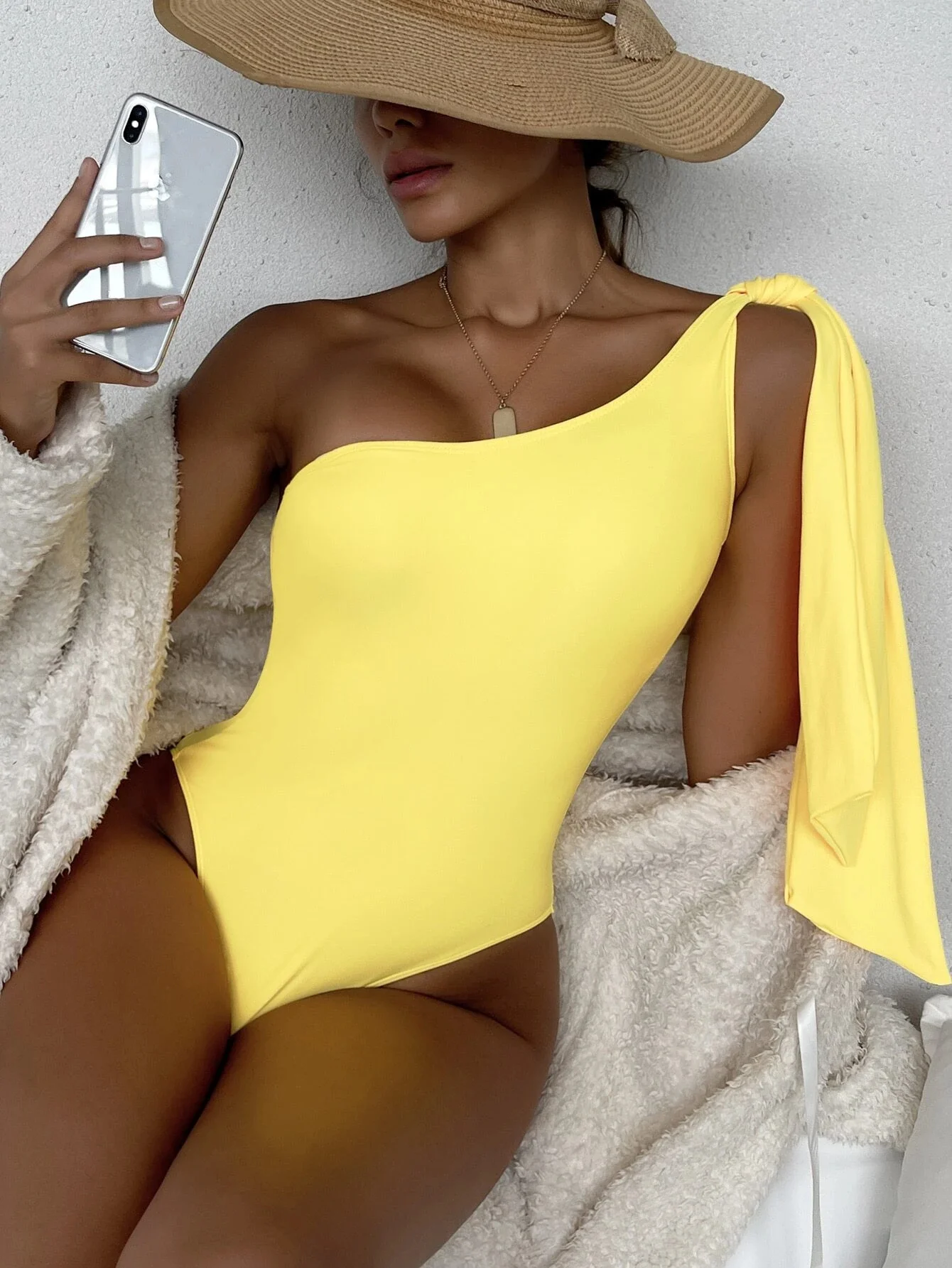 

2pack Plain One Shoulder One Piece Swimsuit & Belt Women Swimwear Slimming Bodysuit Summer Beach Bathing Suit