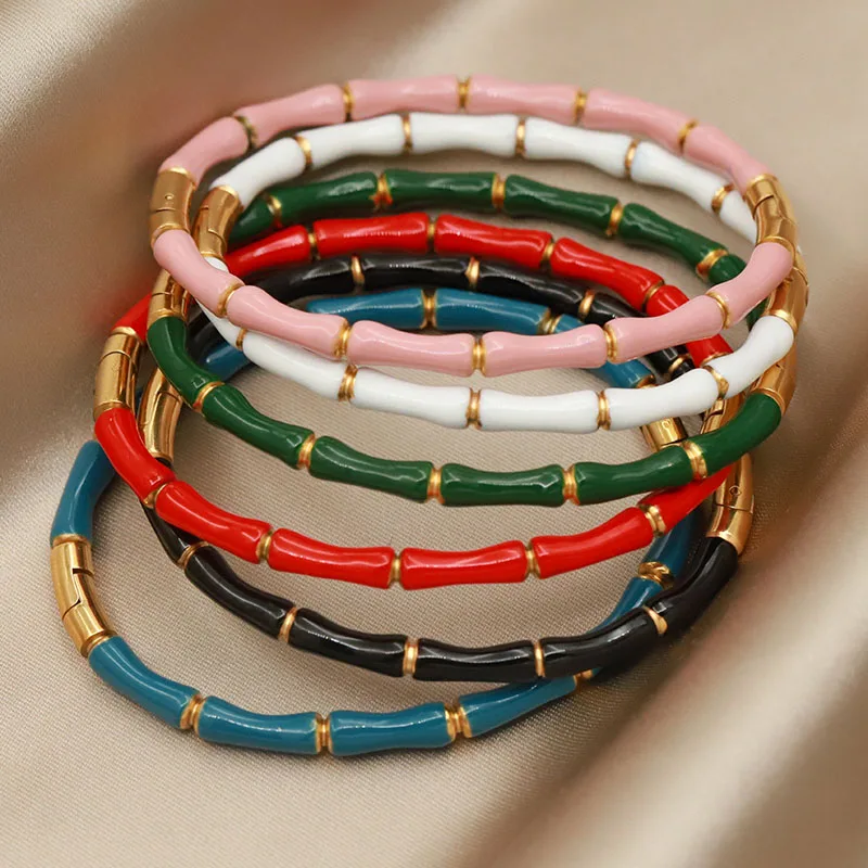 Stainless Steel Bracelet Stainless Steel Metal Multicolor Bamboo Bangles & bracelets For Women Fashion Jewelry Simple Style Accessories