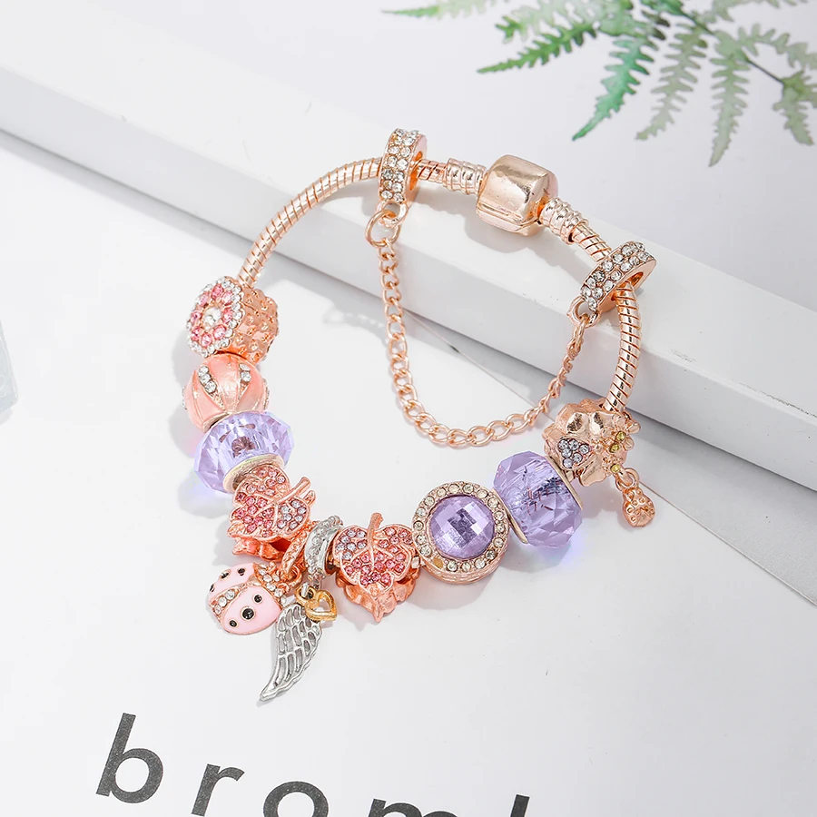 Seialoy Rose Gold Color Bracelet & Bangles For Women Princess Elk Bead HAPPY Charm Bracelets Fit Girl Couple Friendship bracelet jewelry