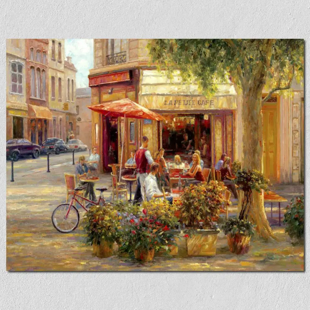 

Hand Painted French Street Oil Paintings Cafe Corner Paris Modern Impressionism Picture for Room Decor