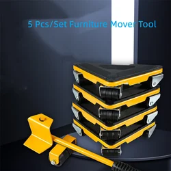 5 Pcs/Set 1500KG Furniture Mover Set Furniture Mover Tool Transport Lifter Heavy Stuffs Moving Wheel Roller Bar 4 Wheeled Hand