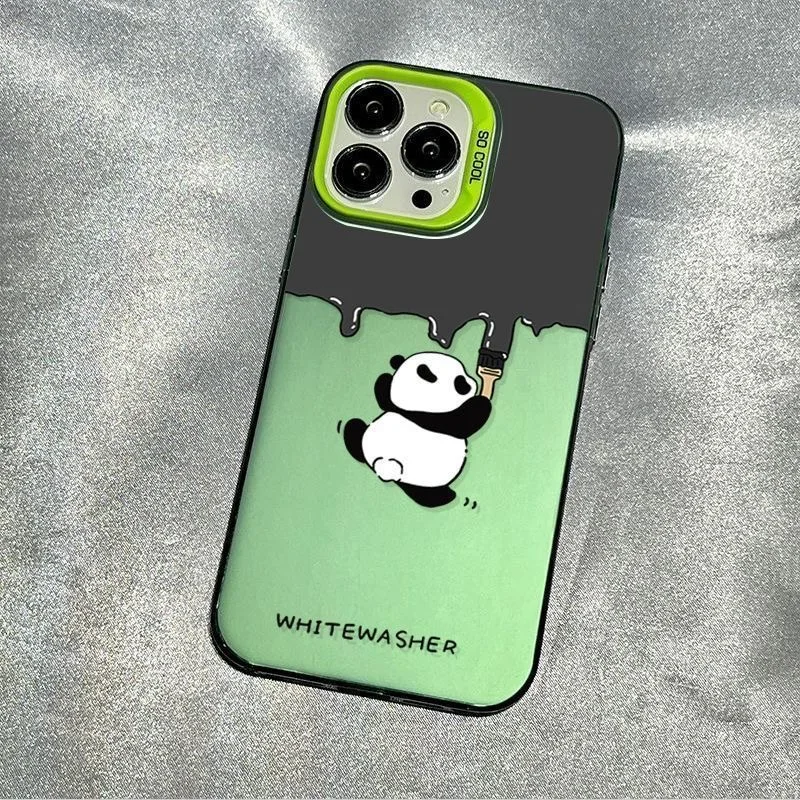 Cute Painter Panda Cartoon Hard Phone Case with Lens Circle Design