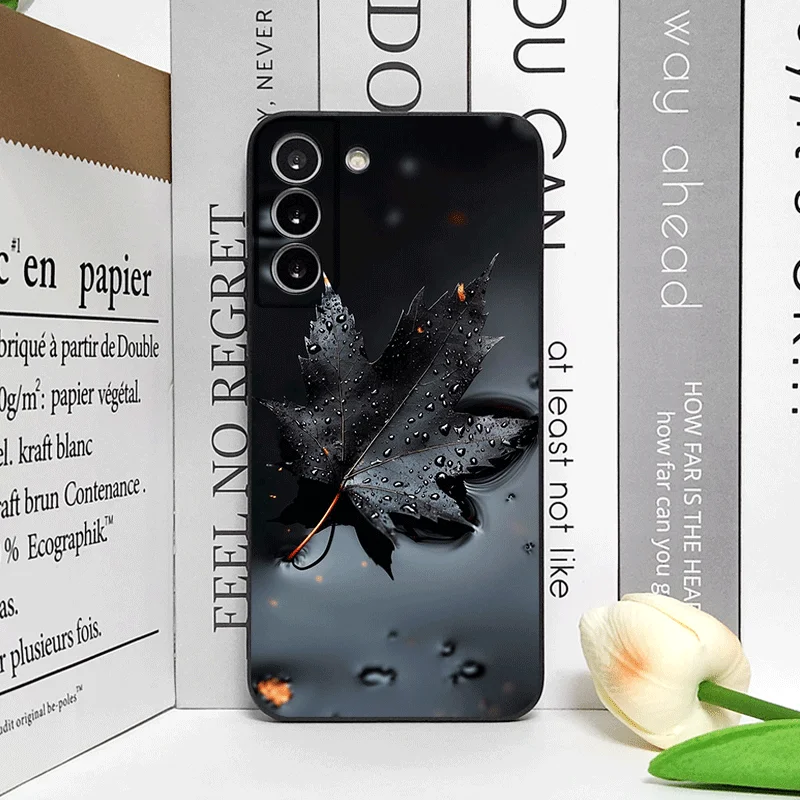 Stylish Black Maple Leaf Printed Phone Case - Soft Back Cover