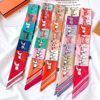Luxury Silk Skinny Scarf 2024 Fashion Bag Handle Ribbon Ladies Horse Print Headband Small Hair Scarves Band Female 5