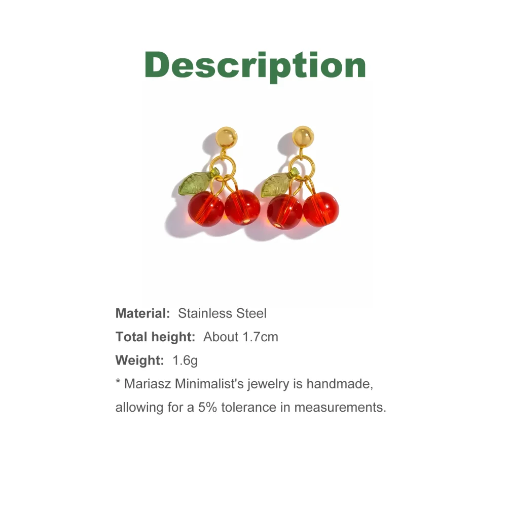 Mariasz Minimalist Cherry Stainless Steel Piercing Stud Earrings for Women Charm Cute Fruit Acrylic Jewelry Valentine's Day Gift 3
