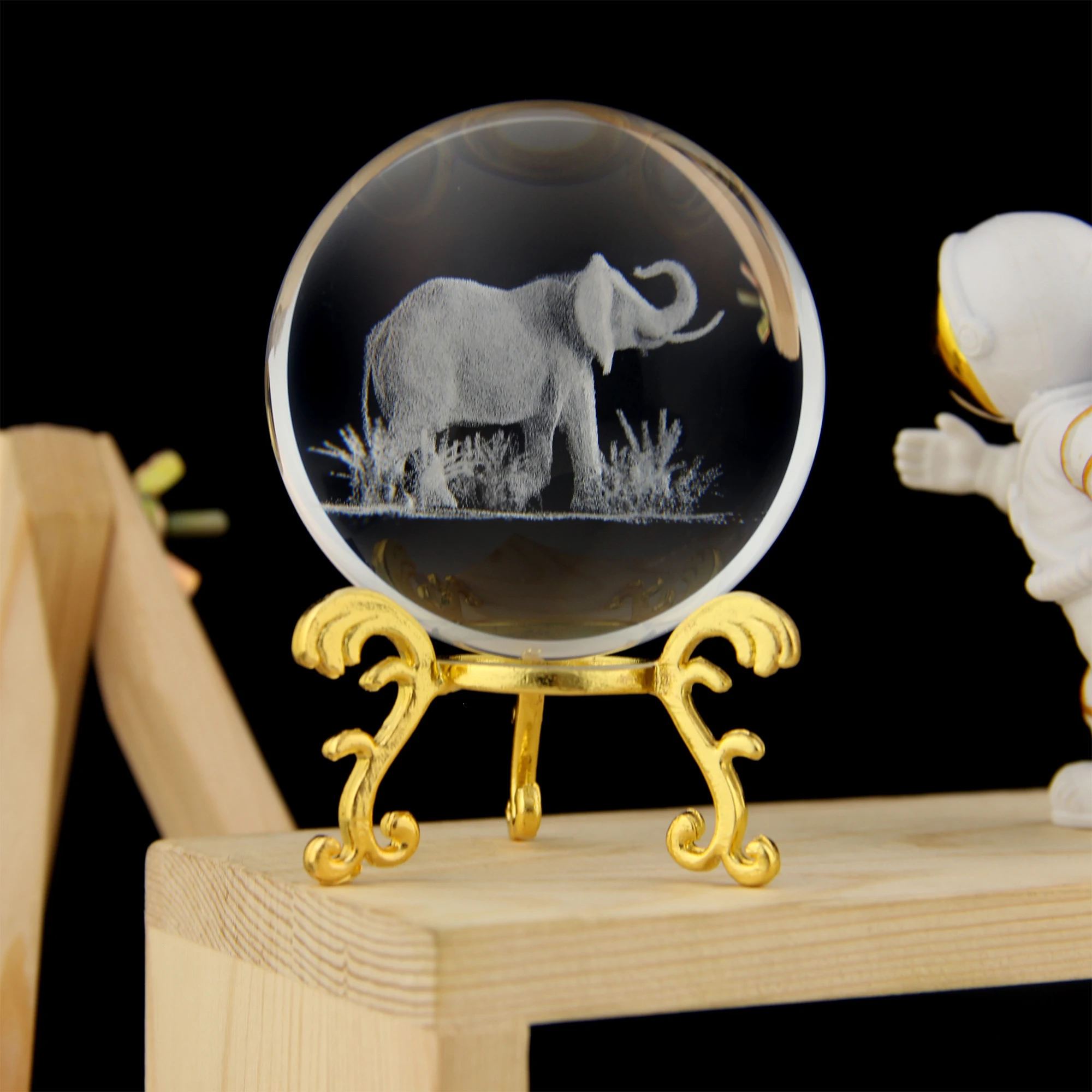 3D 크리스탈 공 태양계 고양이 크리스탈 홈 데코, 골드 베이스, 크리스마스 날 선물, 생일 선물, 유리 구, 60mm