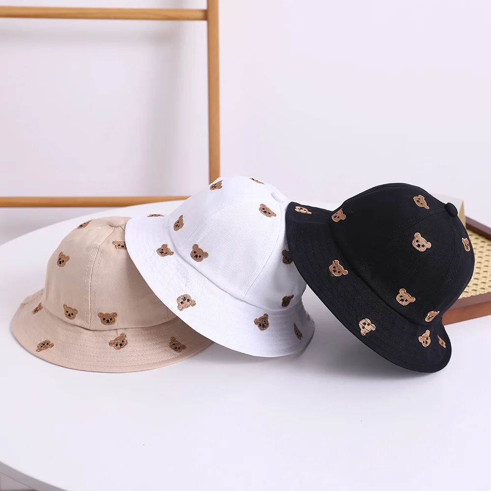 Embroidered Bear Baby Bucket Hat For 1-3Y Children New Spring Baby Boys Girls Sunshade Hat Lovely Outdoor Summer Hat Fishing Cap