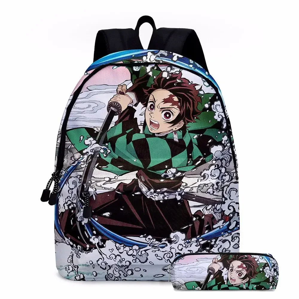 New Printed Anime Demon Slayer Schoolbag, Primary and Secondary School Student Schoolbag, Anime Backpack Two-piece Set
